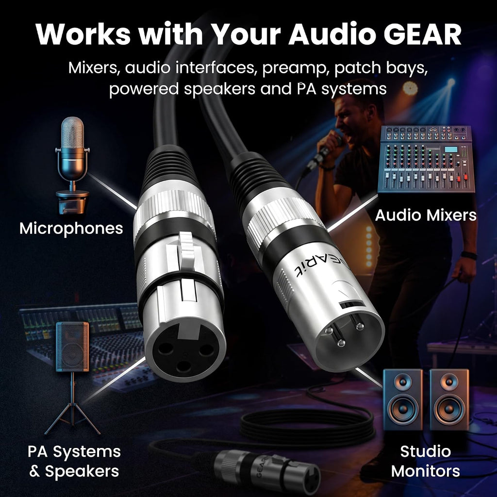XLR Cables 100ft OFC, Microphone Cable XLR Male to Female, XLR Cable Low Noise Shielding, Copper Conductors for