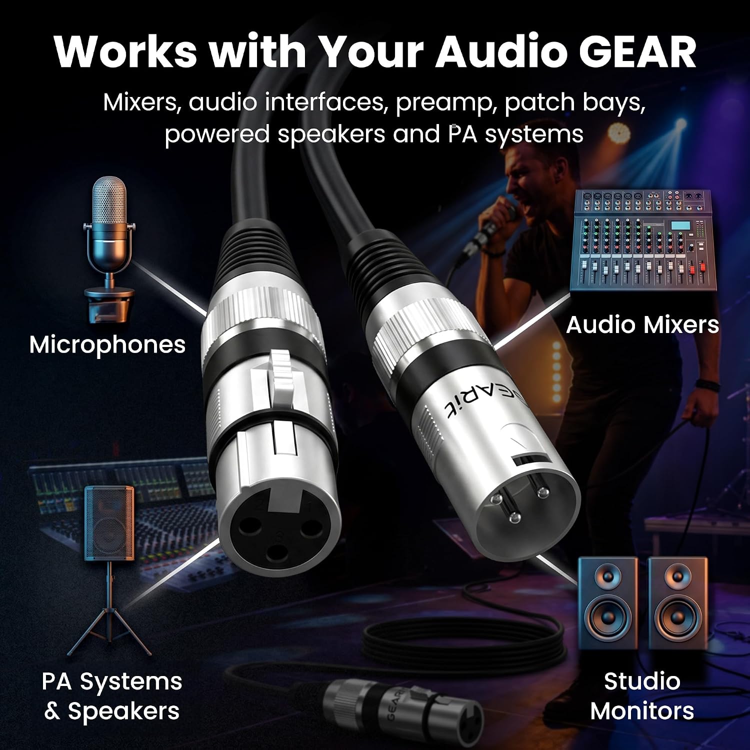 XLR Cables 100ft OFC, Microphone Cable XLR Male to Female, XLR Cable Low Noise Shielding, Copper Conductors for