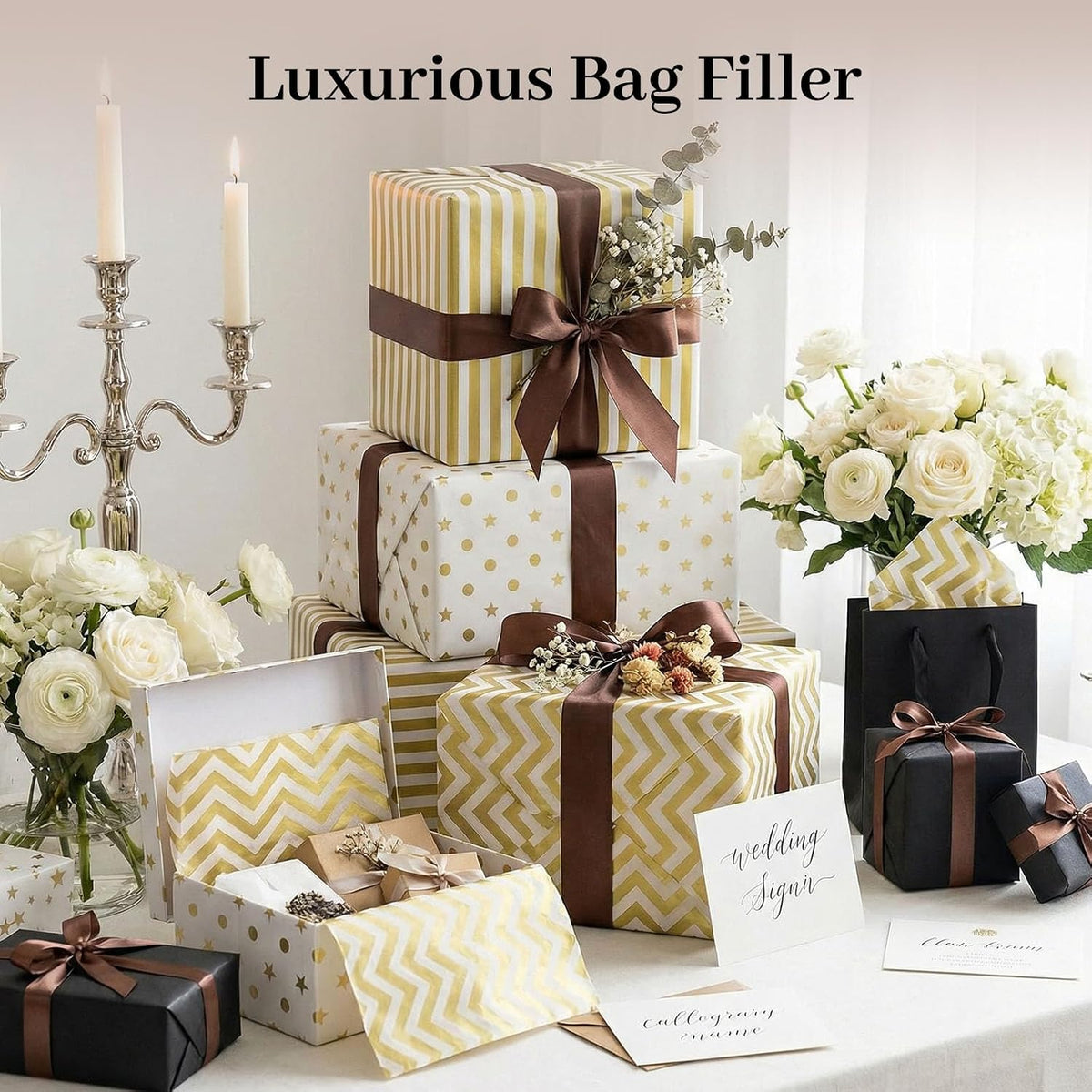 White and Gold Tissue Paper 100 Sheets, 20 X 14 inch for Gift Bags