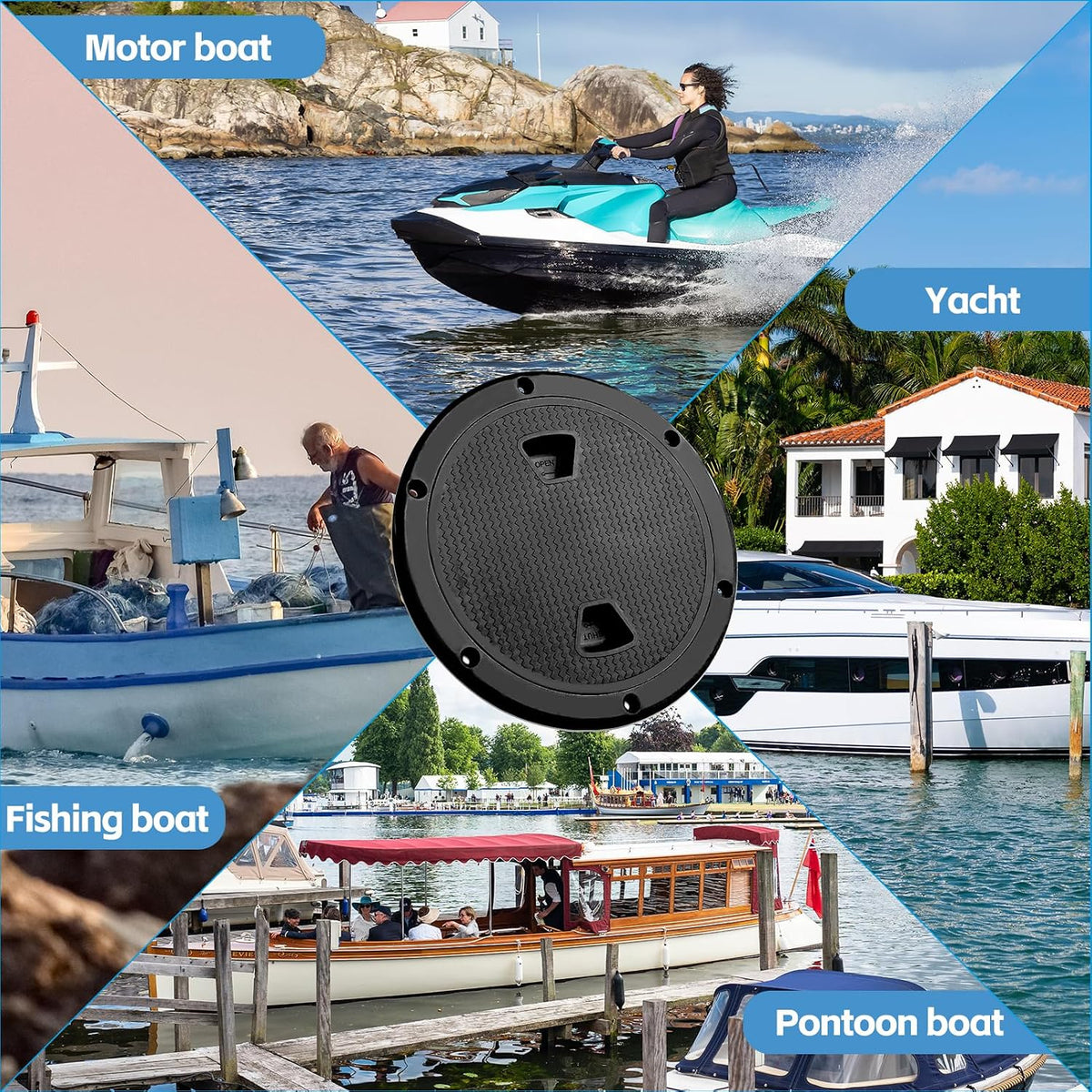 6 Inch Round Inspection Deck Plate Hatch with Detachable Cover, Black