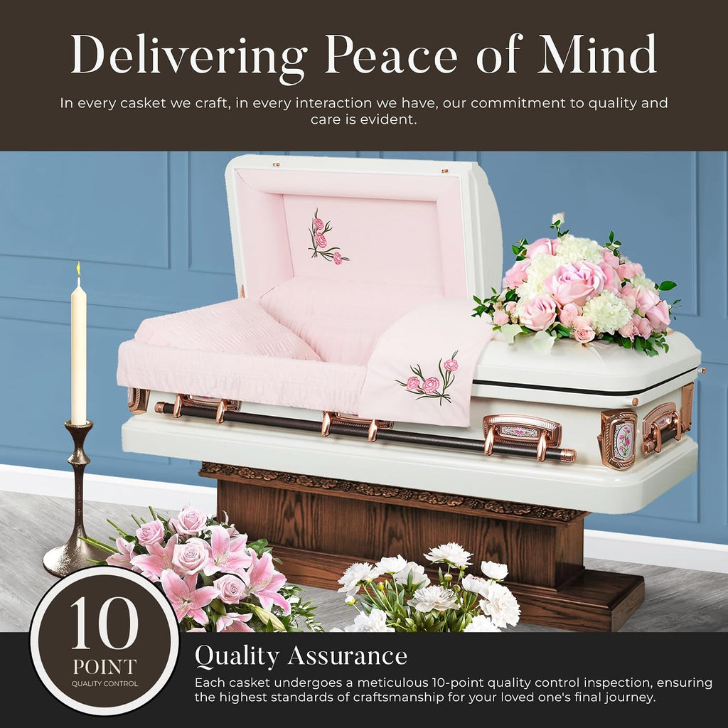 Primrose Metal Funeral Casket w/Antique-White Interior