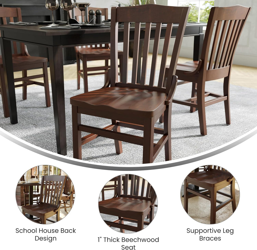 Hercules Wood School House Back Restaurant Chair, Walnut