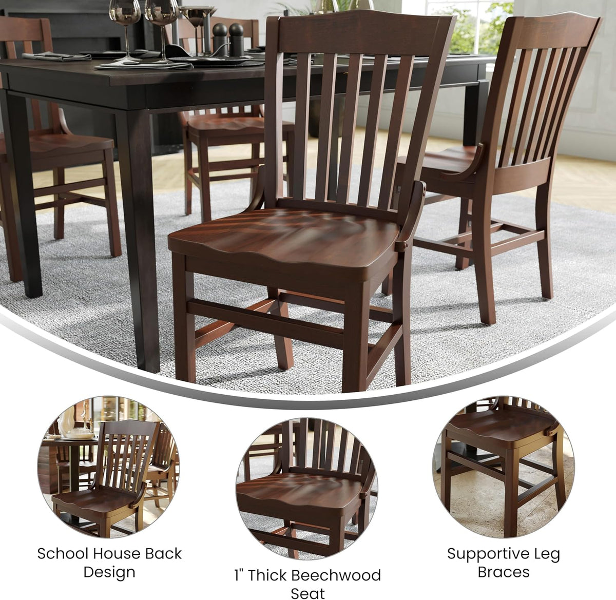 Hercules Wood School House Back Restaurant Chair, Walnut