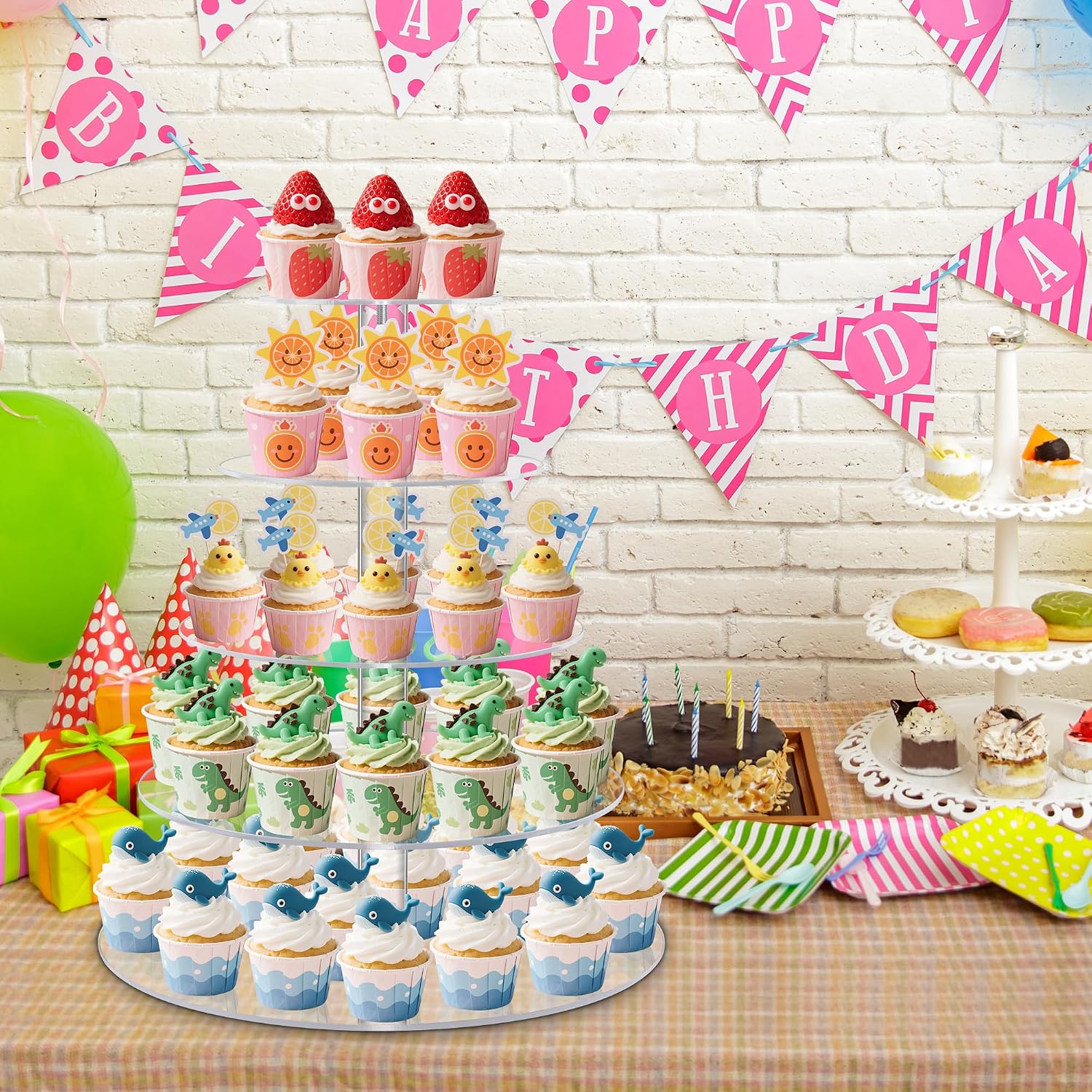 5 Tier Cupcake Stand, Large Round Acrylic Cupcake Tower for Wedding