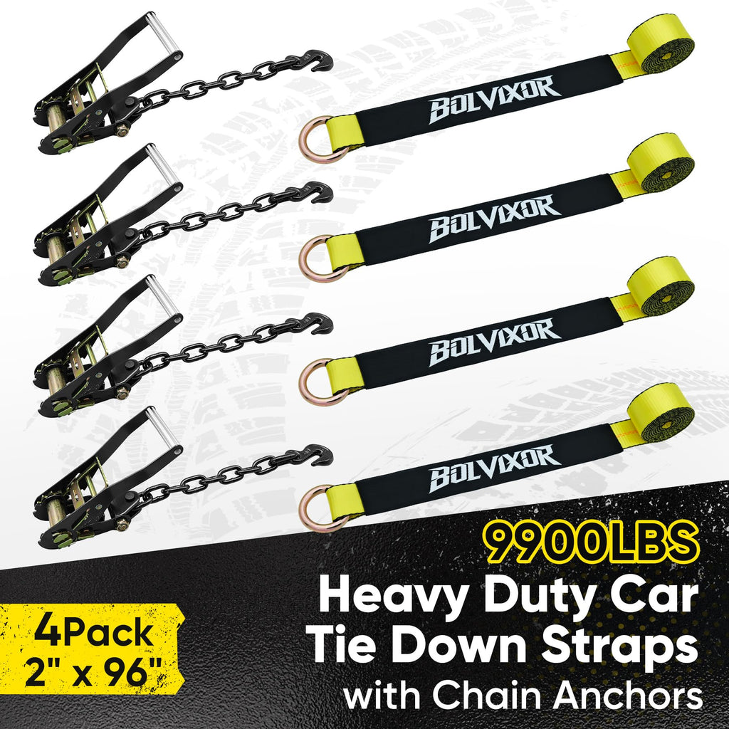 Car Tie Down Straps, 4 Pack, 2" x 96", 9900 LBS Break Strength