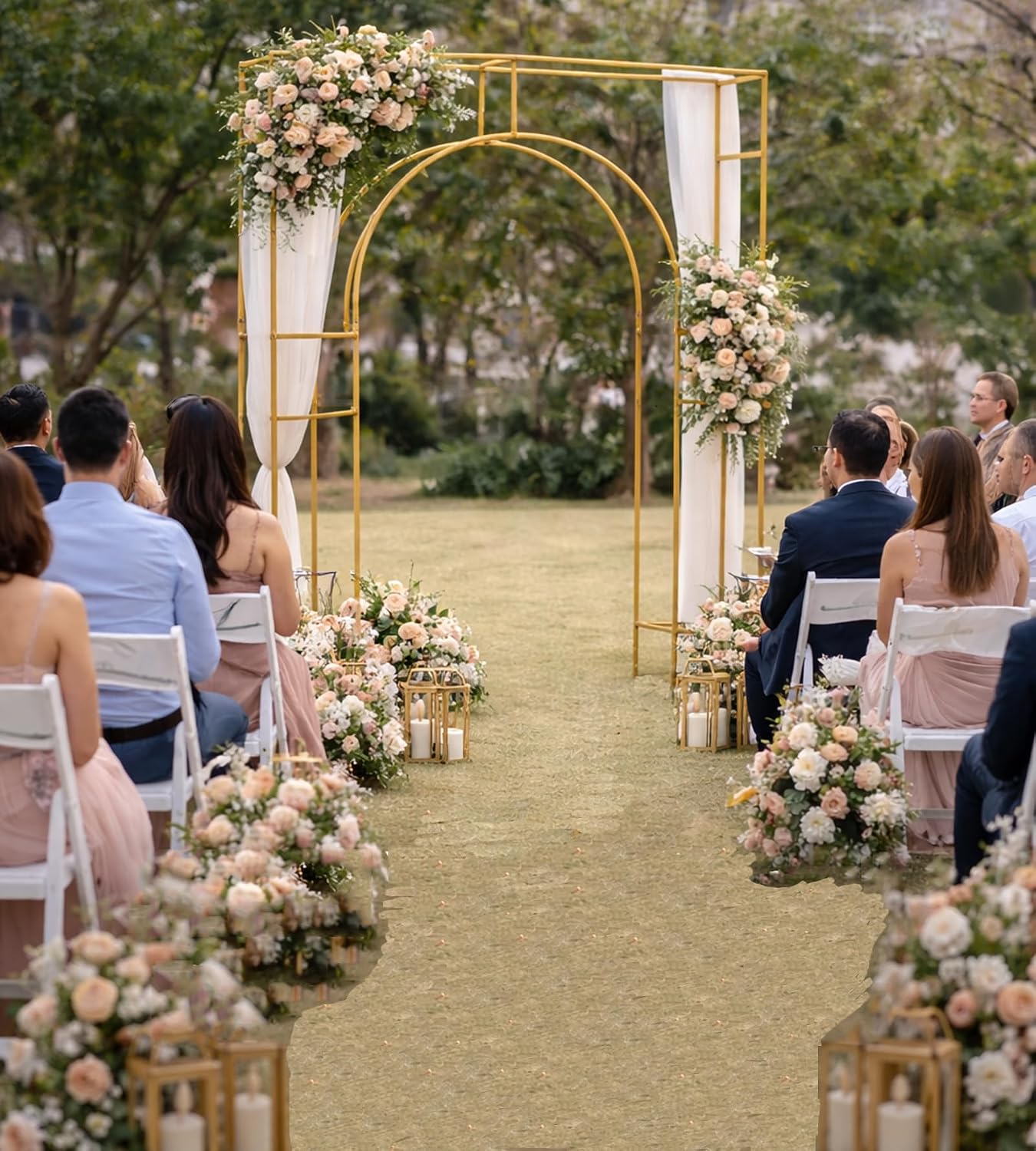 3D Metal Wedding Arch Frame, Gold Square 3D Backdrop Stand for Wedding Ceremony, Reception, Engagement Party