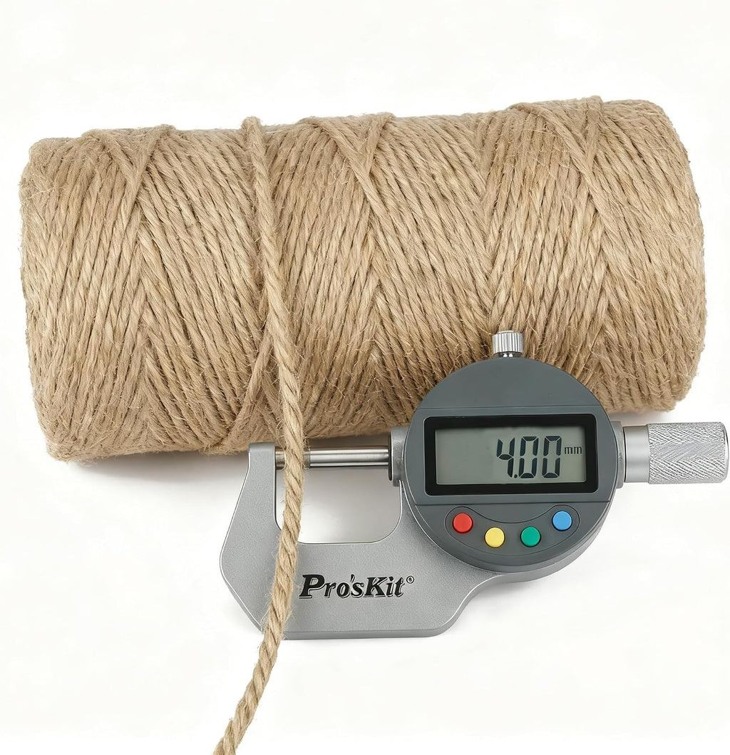 Jute Twine, 100% Natural, 4mm-328FT for Gardening, Crafts, Packing & DIY Projects, High Strength, All-Purpose Hemp