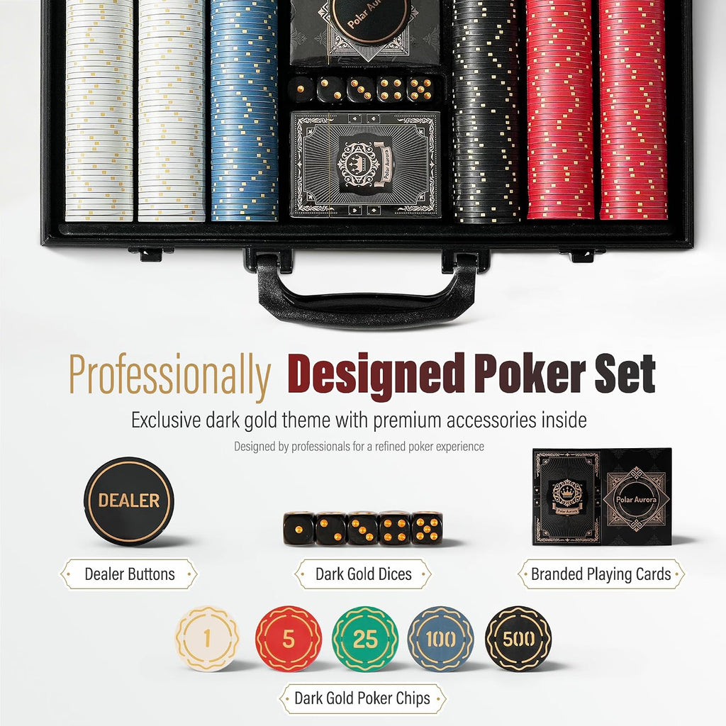 Poker Chips,Gold Dark Poker Set with Black Aluminum Case,Modern Design 11.5 Gram Poker Chip Set for Texas Hold'em