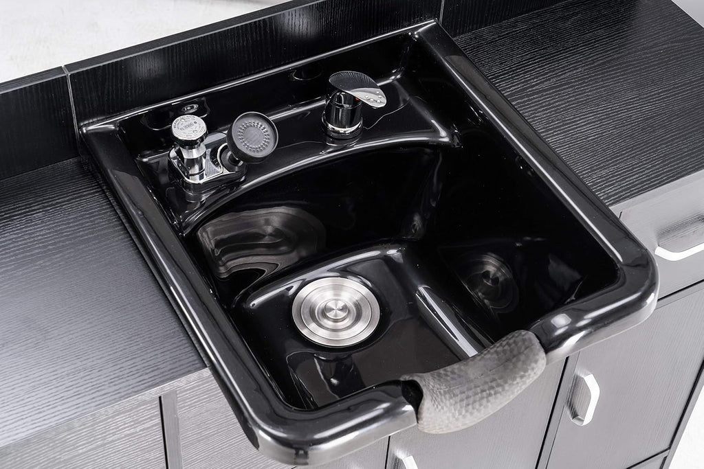 Multi-Functional Backwash Sink Station with Shampoo Bowl for Hair Stylist, Salon Spa Beauty Cabinet with Faucet
