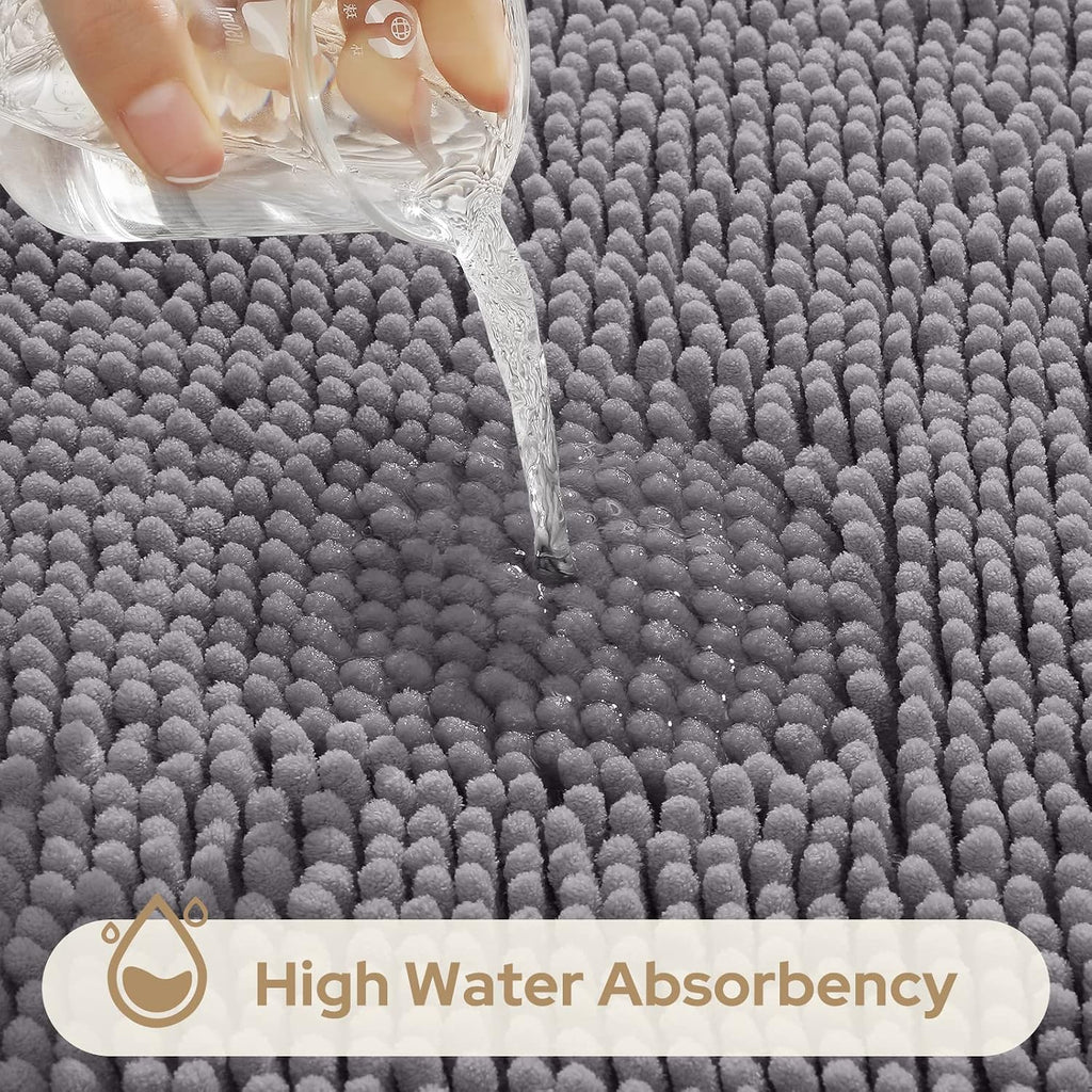 3 Pieces Bathroom Rugs, Soft Thick Absorbent Chenille Bath Mats, Washable Non-Slip Floor Rugs for Shower & Bath, Grey
