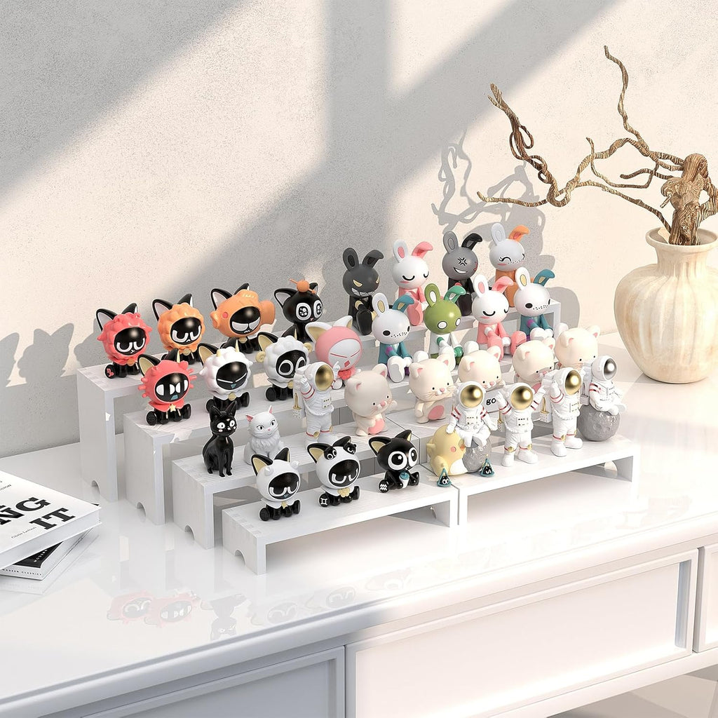 2 Set White Wood Tiered Riser Display Stands for Vendor Events,Stackable Wooden Cupcake Stand,Farmhouse Decor Wood