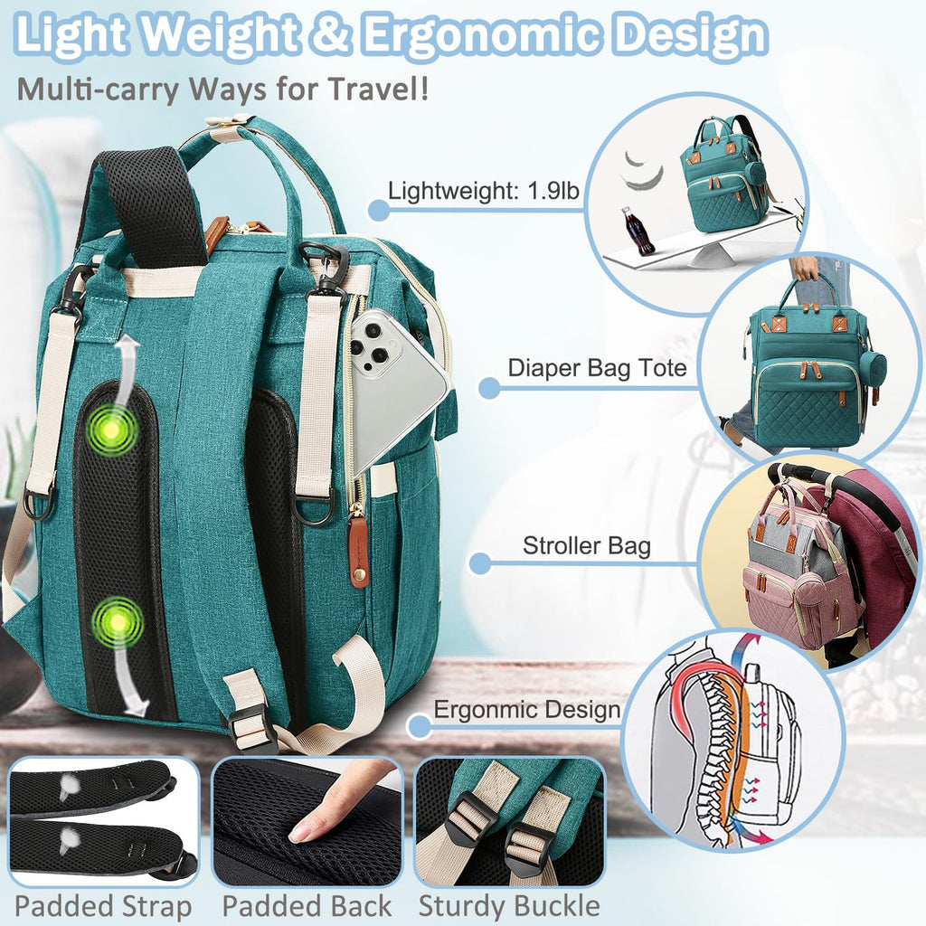 Diaper Bag Backpack Baby Bag, Baby Girl Boy Diaper Bag for Dad Mom with Pad, 16 Pockets, Pacifier Case, Large Diaper