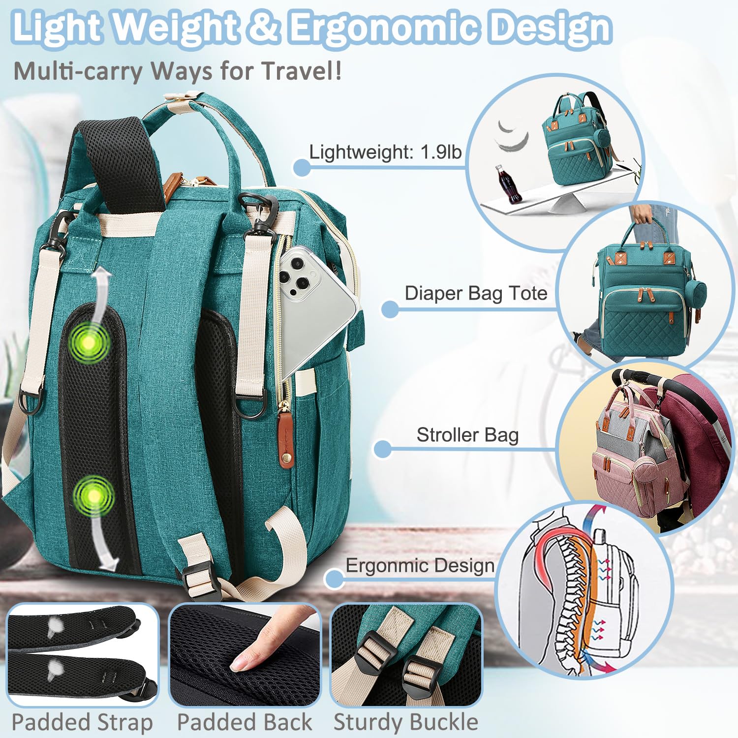 Diaper Bag Backpack Baby Bag, Baby Girl Boy Diaper Bag for Dad Mom with Pad, 16 Pockets, Pacifier Case, Large Diaper