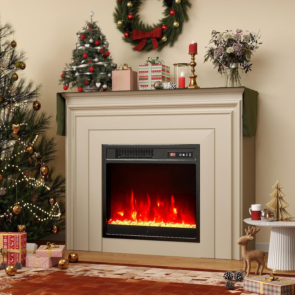 18 Inches Electric Fireplace Insert, 750W/1500W Fireplace Heater with Remote Control, Adjustable Flame Color &