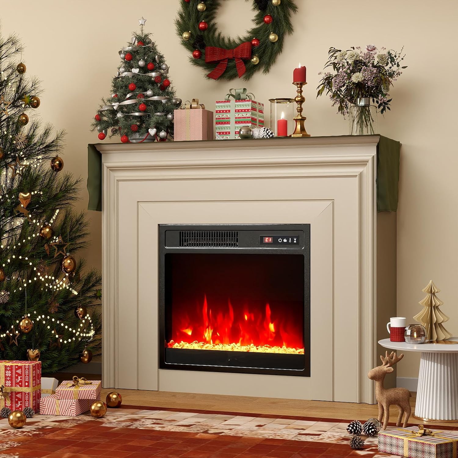 18 Inches Electric Fireplace Insert, 750W/1500W Fireplace Heater with Remote Control, Adjustable Flame Color &