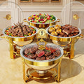 6QT 4 Pack Round Chafing Dishes for Buffet with Glass Lid, Gold | Stainless Steel Chafing Dish Set, Buffet Servers