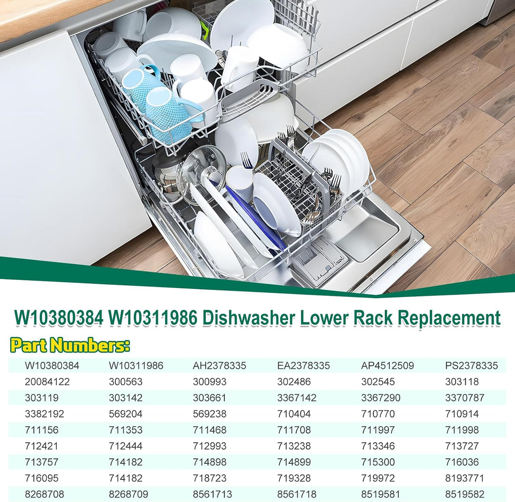 Upgraded W10380384 W10311986 Dishwasher Lower Rack Replacement Compatible with Whirlpool Dishwasher Bottom Rack 300563, DU911PCDQO with WP3376961 Wheels