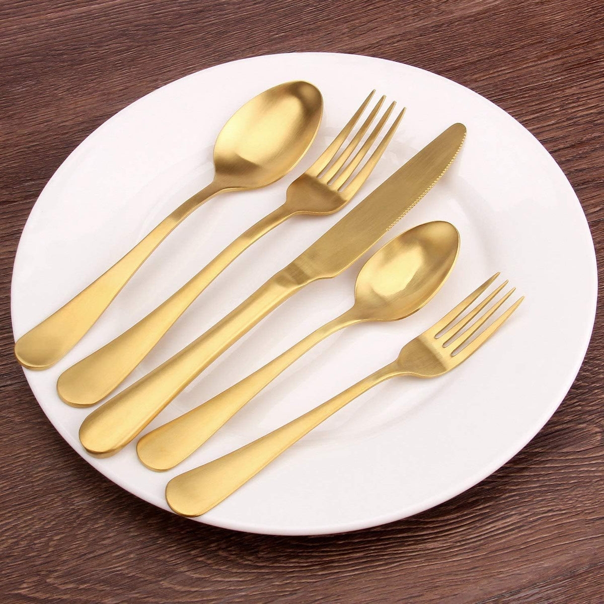 Satin Finish 40-Piece Stainless Steel Flatware Set, Matte Gold Silverware, Dishwasher Safe