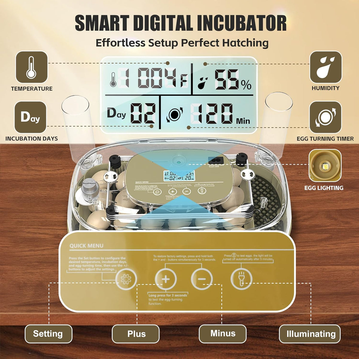 Incubators for Hatching Eggs, 24 Egg Incubator with Automatic Egg Turning and Humidity Control, Egg Candler, 360°