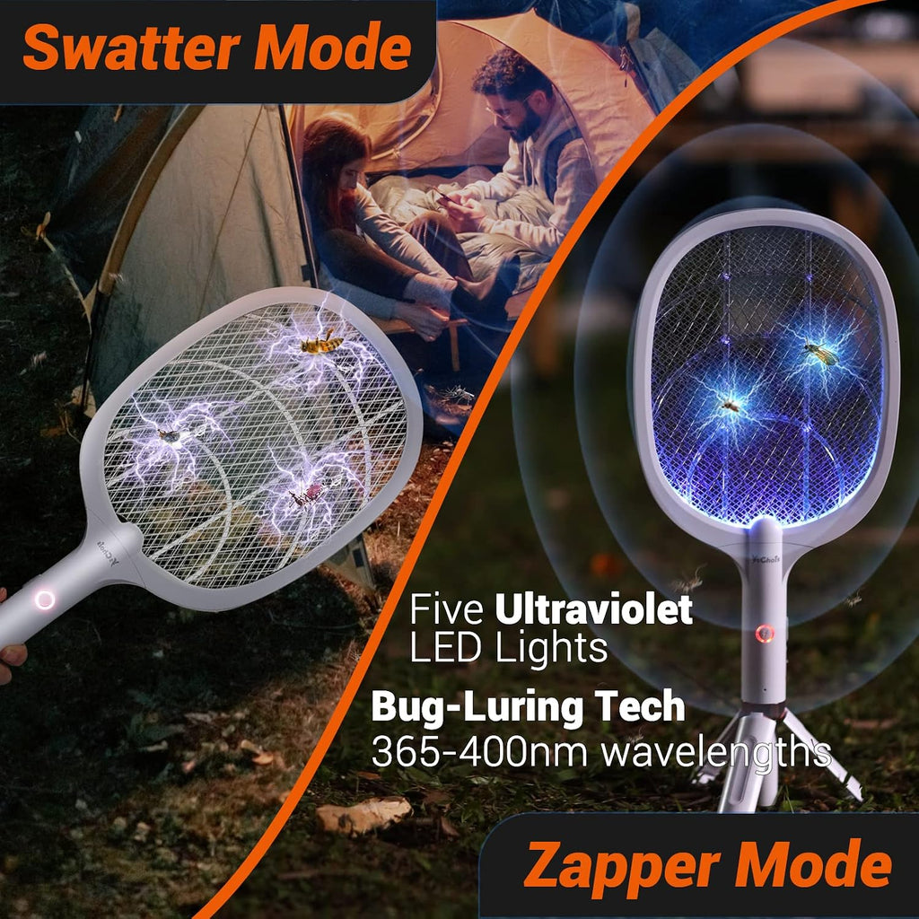 Electric Fly Swatter Racket, Rechargeable Fly Zapper - 4000 Volt, Exclusive 2-in-1 Bug Zapper Racket - USB Charging