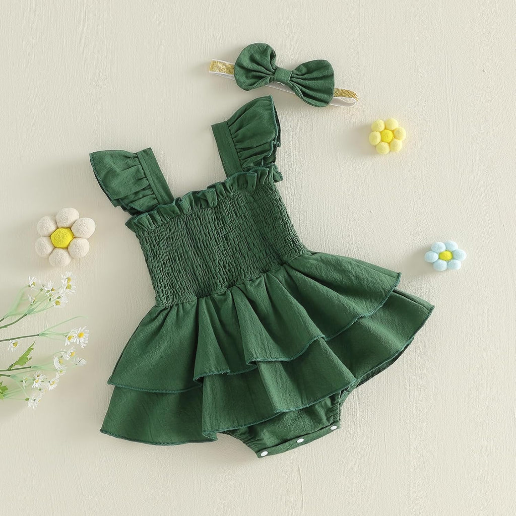 Newborn Baby Girls Summer Clothes Ruffle Sleeveless Pleated Smocked Bubble Romper Dresses Infant Bodysuit Jumpsuit