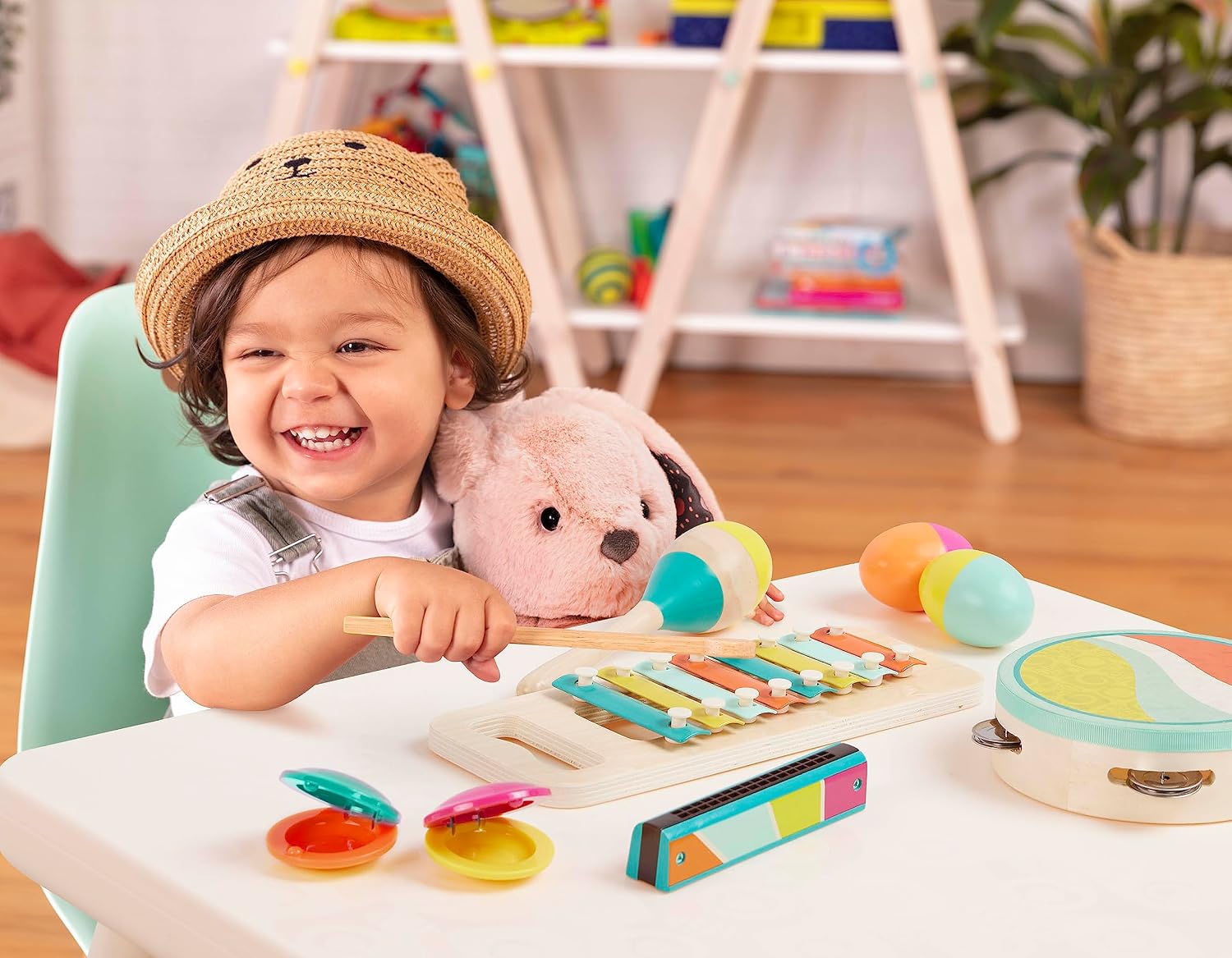 Wooden Musical Instruments, Make a Melody, 9-Piece Set, Interactive | Includes xylophone, tambourine, harmonica
