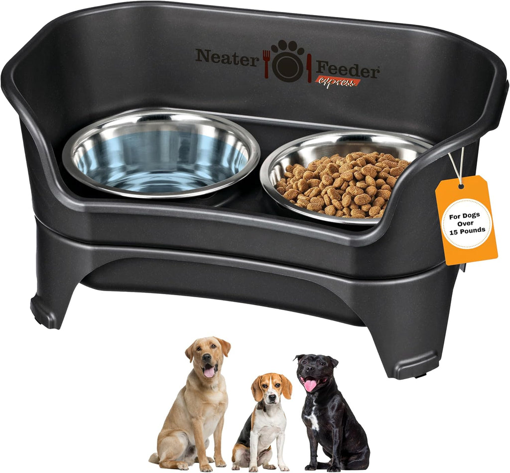 Express Mess Proof Dog Bowls Elevated for Medium to Large Sized Breed, No Spill Raised Dog Food Bowl Stand, Stainless