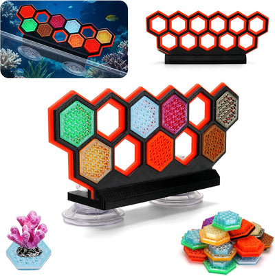 11-Hole Fluorescent Hex Coral Frag Rack with Suction Cups，Aquarium Stand
