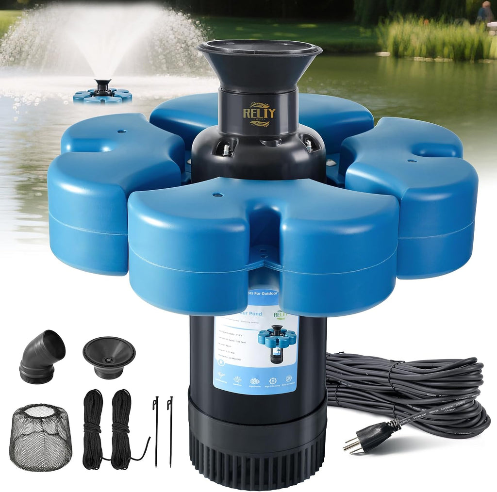 Pond Fountain Aerator, 1HP 110V 15000 GPH Fountain Pump, Fully Automatic Powerful Lake Floating Fountain, 100 FT