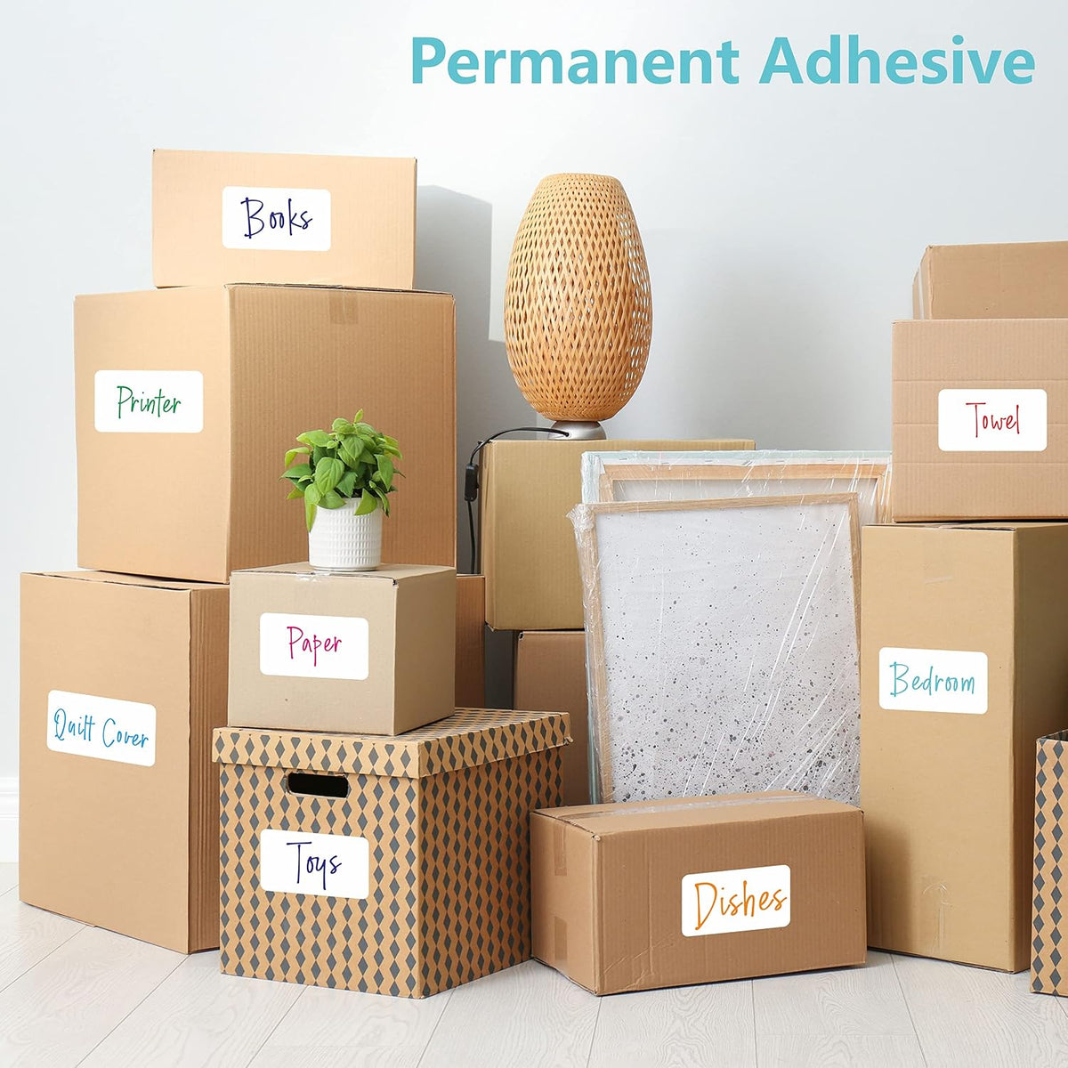 500 Blank Labels, Rectangular Color Code Label with Perforation Line for Home Organization Projects, Bins, Kitchen