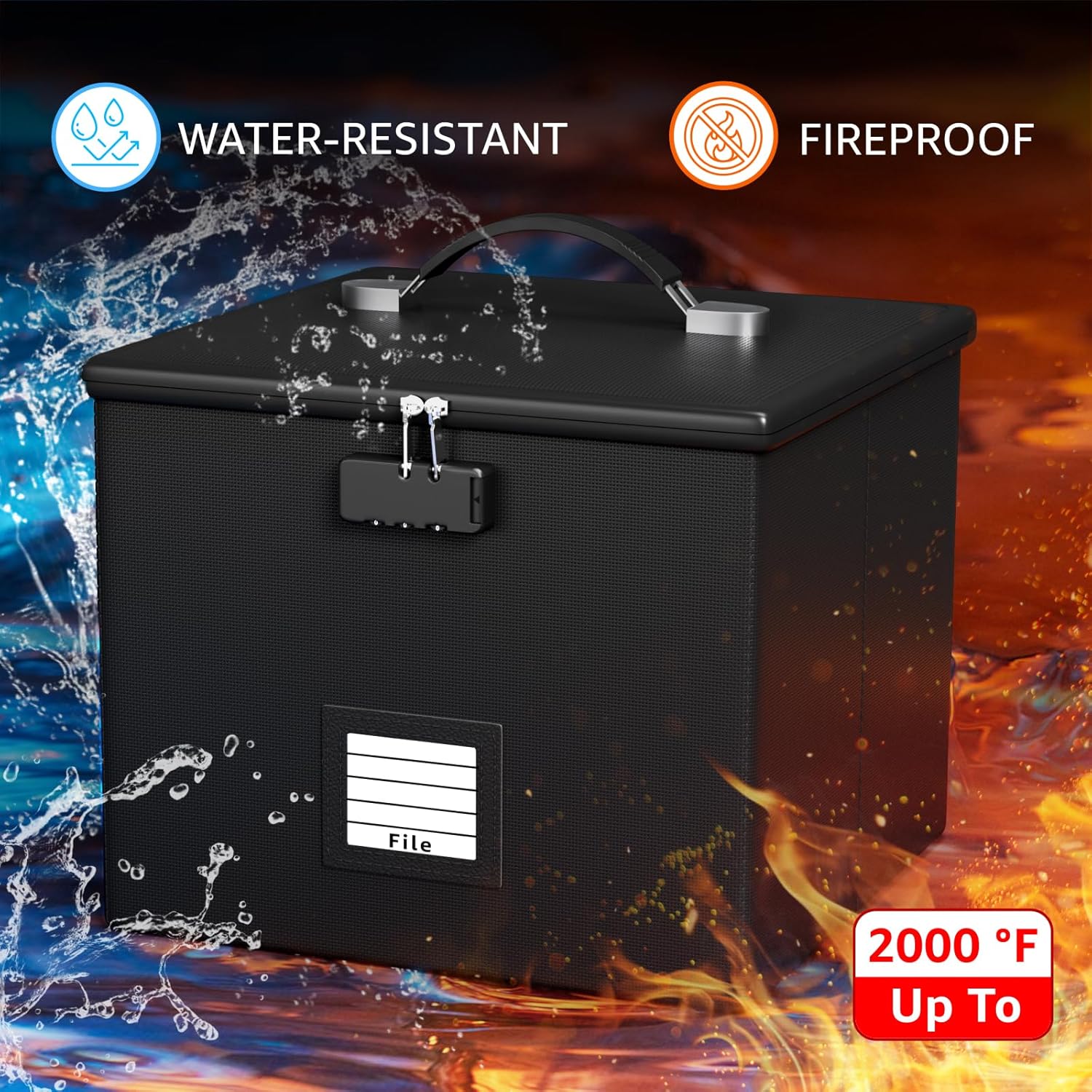 Fire Proof File Box for Documents - Portable Fireproof Document Organizer Box with Handle Waterproof Safe Locking