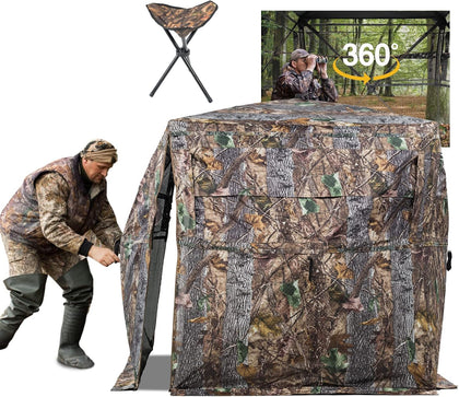 Hunting Blind 270/360 See Through Deer Blind, Pop Up Ground Blind | 2/3/4 Person Camouflage Tent, Portable Concealed