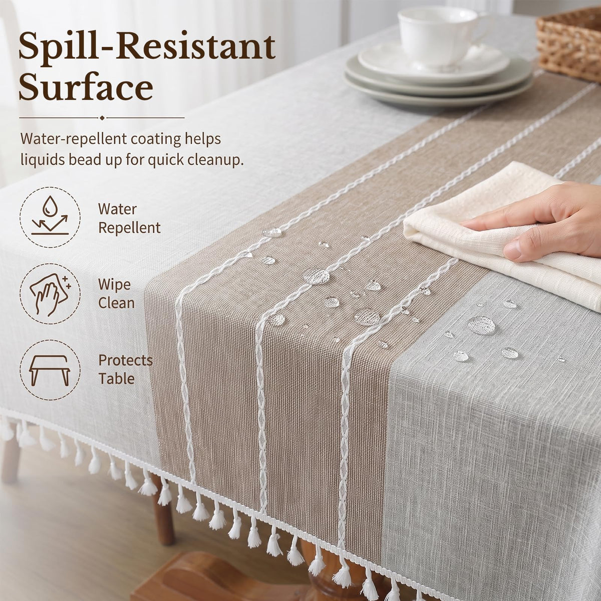 Linen Textured Tablecloth Rectangle,Farmhouse Table Cloth