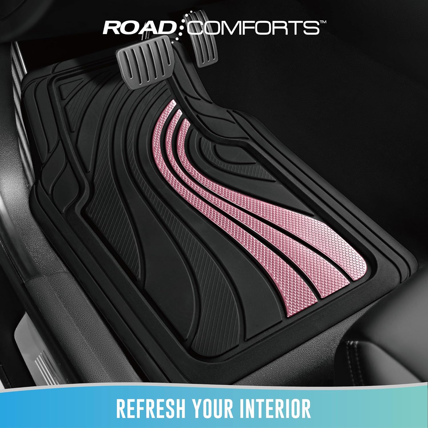 Car Floor Mats Full Set – Front & Rear Car Floor Mats with Aluminum Design, Anti-Slip Backing, All-Weather