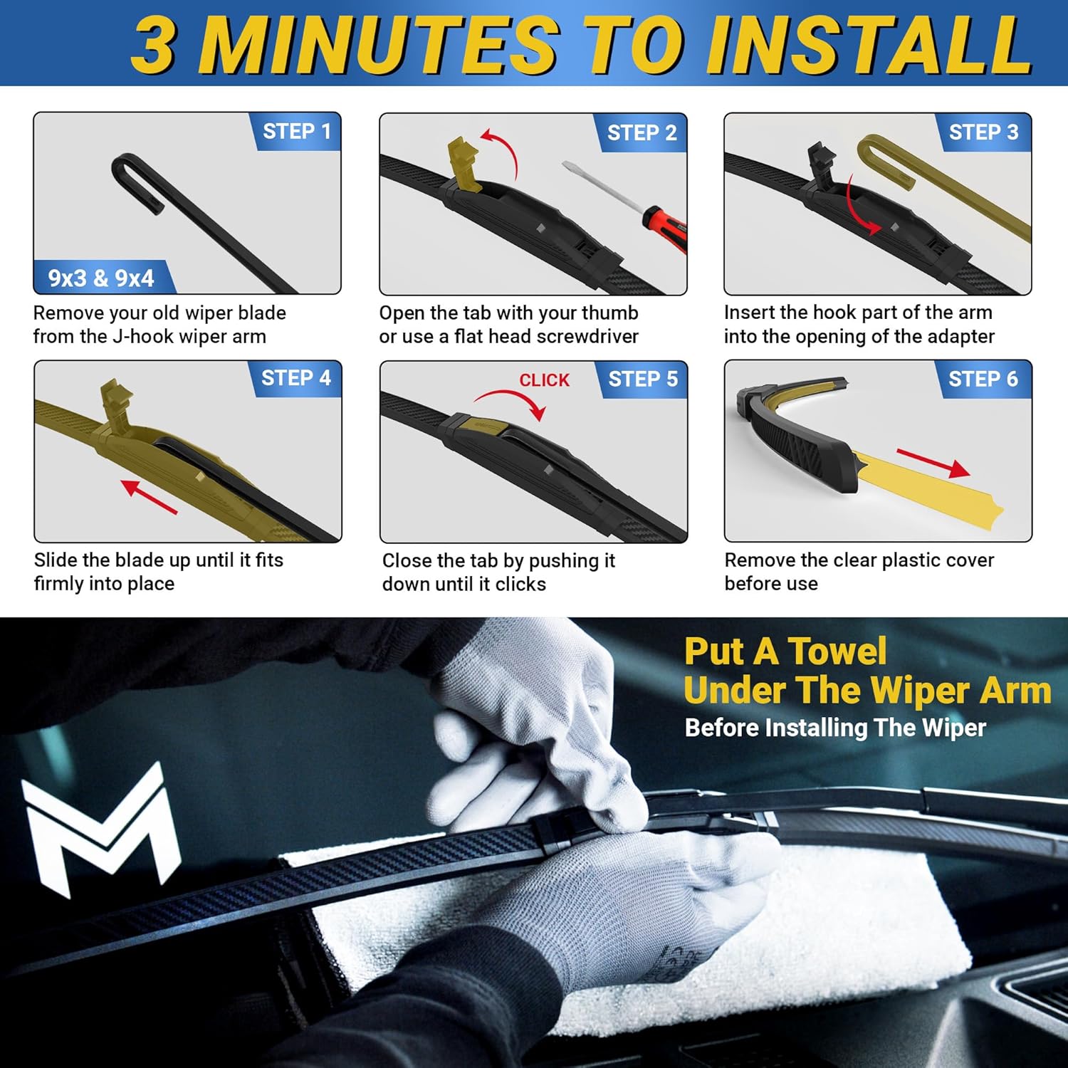 Premium Silicone Carbon Fiber Windshield Wiper Blades 22" & 22" - Patented All-Season, Quiet & Smooth Streak-Free