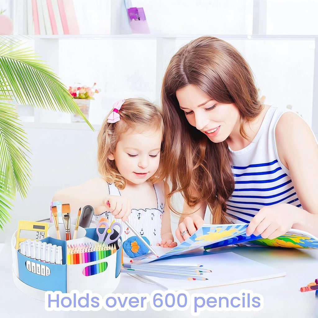 Rotating Art Supply Organizer Storage Caddy for Kids, 7 Bins Craft Crayon Marker Organizers for School Desk, Lazy