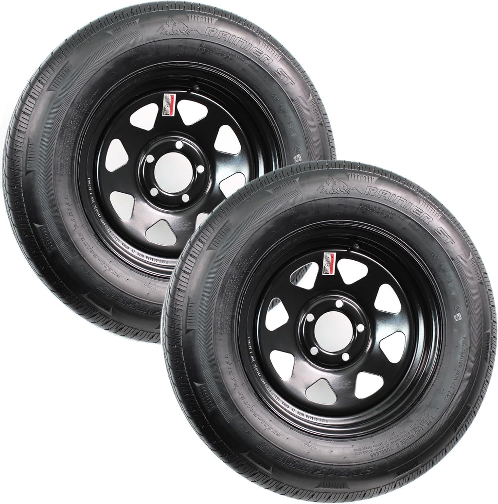 2-Pack Radial Trailer Tire Rim Assembly ST205/75R15 Load D 5 Lug