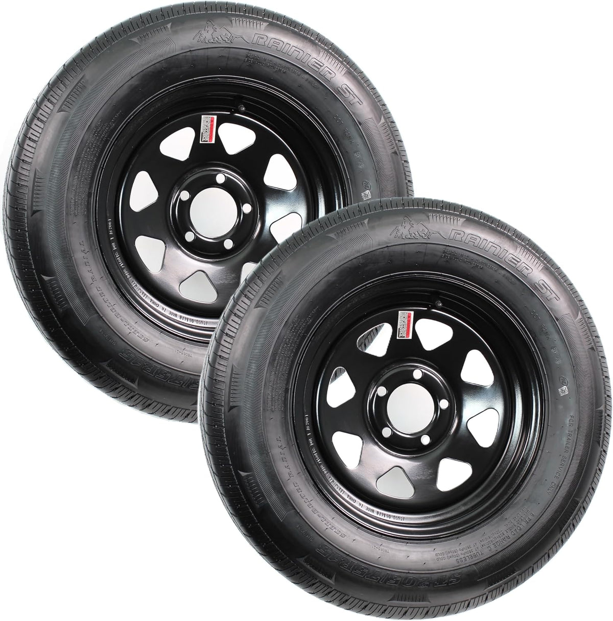 2-Pack Radial Trailer Tire Rim Assembly ST205/75R15 Load D 5 Lug