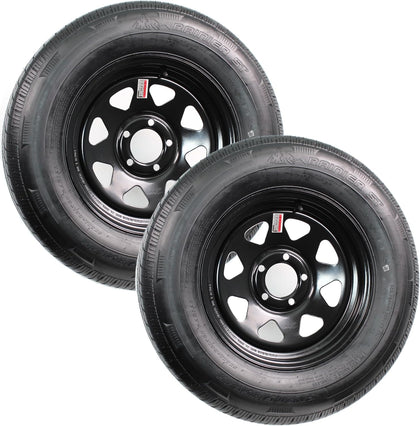 2-Pack Radial Trailer Tire Rim Assembly ST205/75R15 Load D 5 Lug