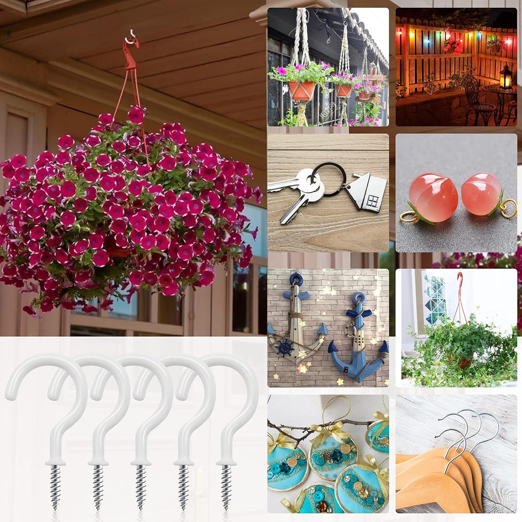 Cup Screw Hooks,3/4 inch Vinyl Coated Ceiling160 Pack Screw in Hooks Plant Hanger Wind Chimes Kitchen Cup Hooks Great
