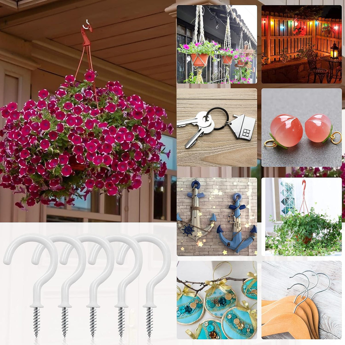 Cup Screw Hooks,3/4 inch Vinyl Coated Ceiling160 Pack Screw in Hooks Plant Hanger Wind Chimes Kitchen Cup Hooks Great