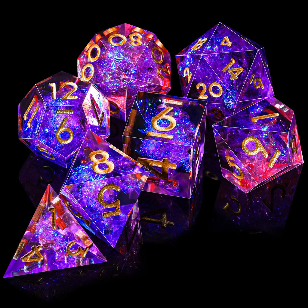 7-Die RPG Dice Set, Handmade Sharp Edge Polyhedral Dice