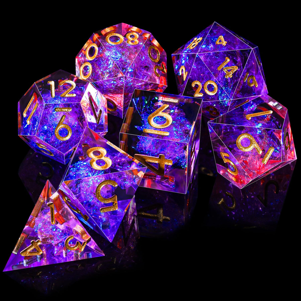 7-Die RPG Dice Set, Handmade Sharp Edge Polyhedral Dice