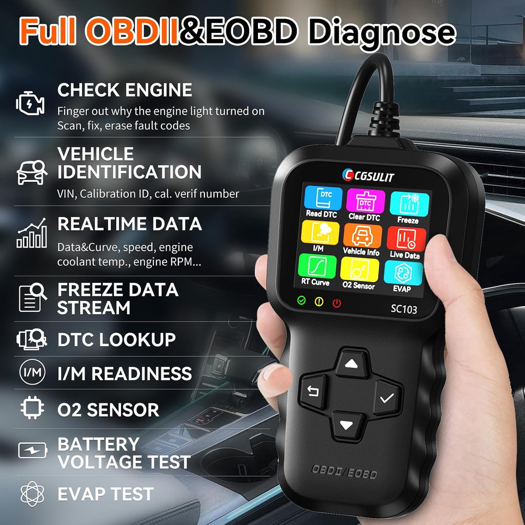 OBD2 Scanner, CGSULIT SC103 Car Code Reader Diagnose Check Engine Light Smog Check DTCs Scan Tool Live Data Stream