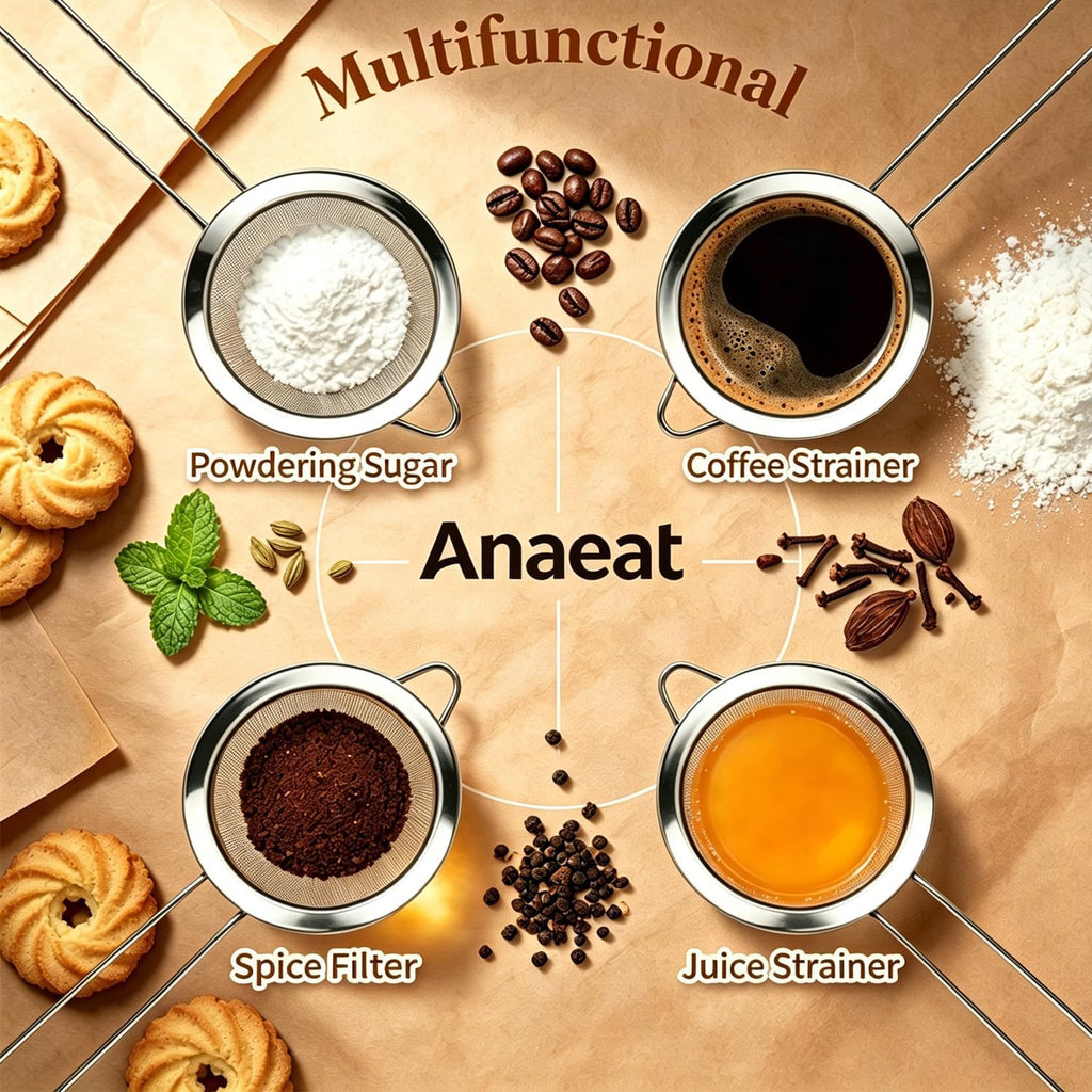 Anaeat Fine Mesh Strainers - Premium Stainless Steel Colander Sieve Sifters, with Durable Mesh and Sturdy Handle, Excellent for Sifting Dry ingredients, Flour, Pastas, Rice, Tea (3.94"）
