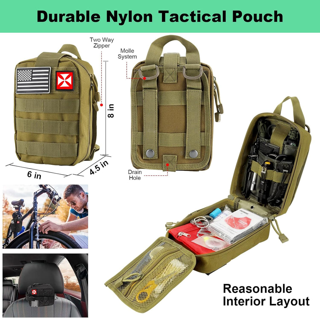 Survival Kit 256 in 1, First Aid Kit Survival Gear Tools Trauma Kit with Molle Pouch for Outdoor, Camping, Hunting