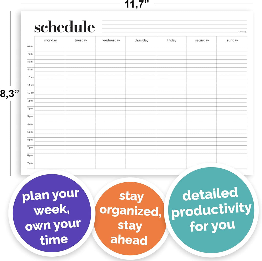 Weekly Schedule Pad, Tear Off Undated Weekly Planner Notepad, A4 Size (8,3" X 11,7"), Premium Thick Paper with