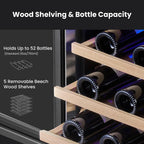 24 Inch Wine Fridge, 52 Bottle Dual Zone Wine Cooler with Left Hinged