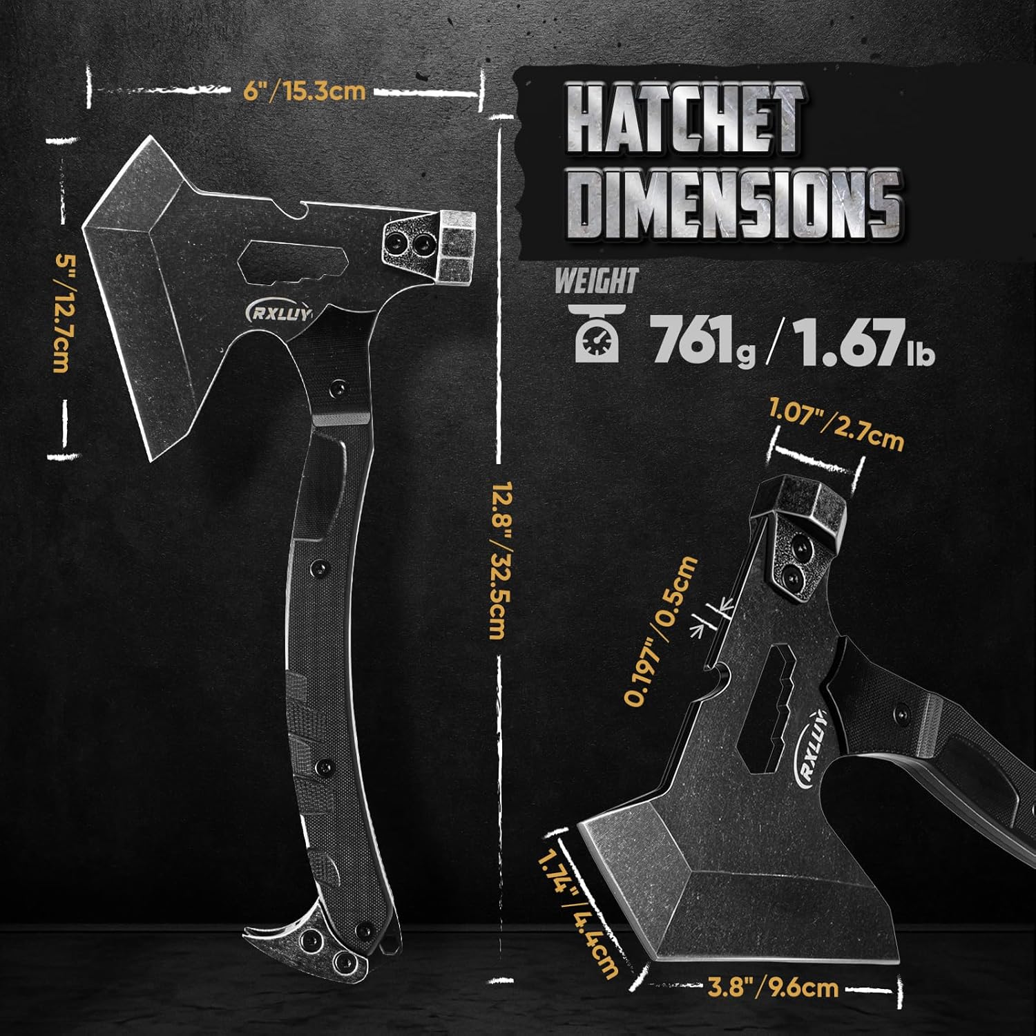 Tactical Axe with G10 Handle Camping Survival Hatchet, Multifunctional Outdoor Hiking Heavy Duty Full Tang Tomahawk