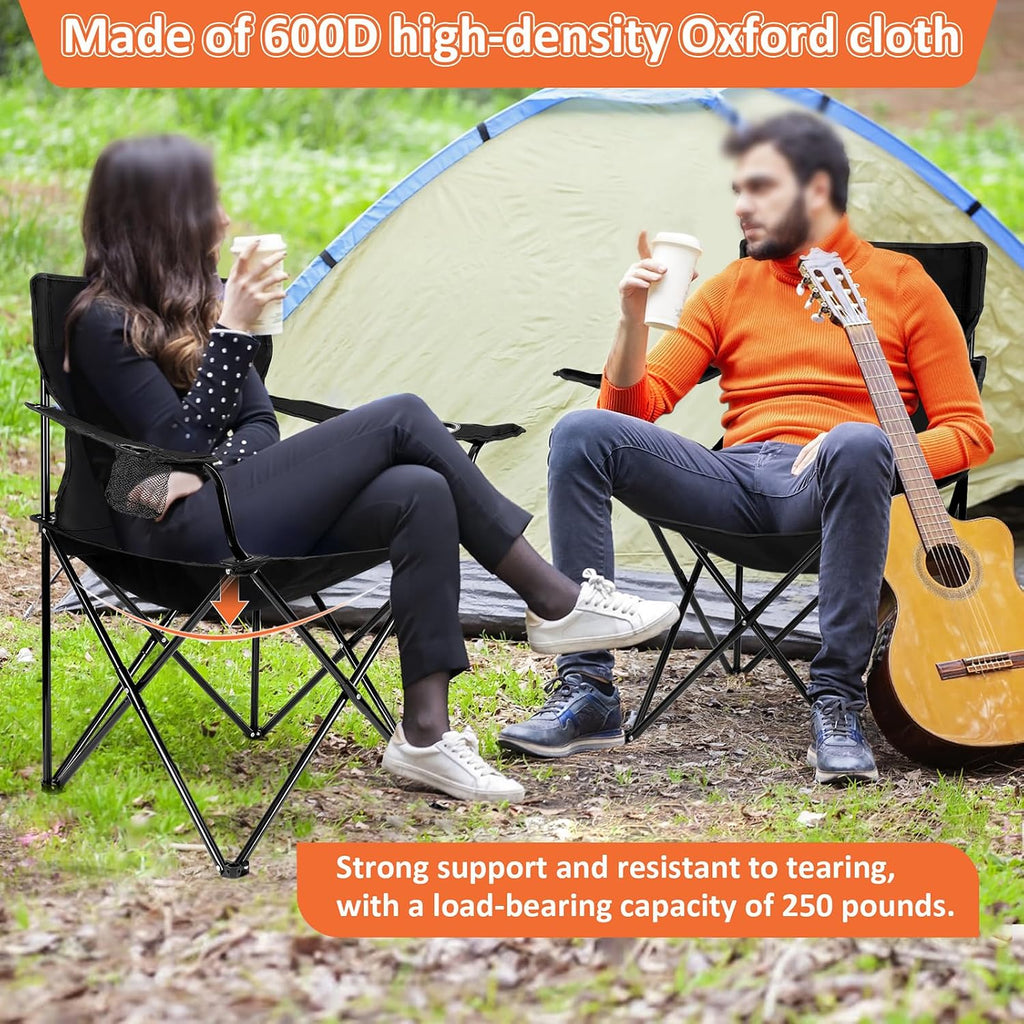 2 Pack Camping Chairs for Adults, Lawn Chairs with Table, Heavy Duty Folding Chairs for Outside Oversized & Comfy